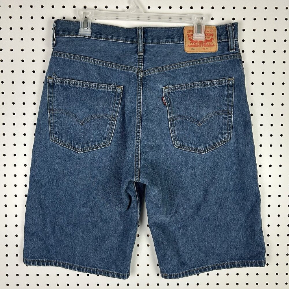 Levi's Denim Jean Shorts Size 34 Denim Jorts 569 Loose Straight Blue Cotton Y2K